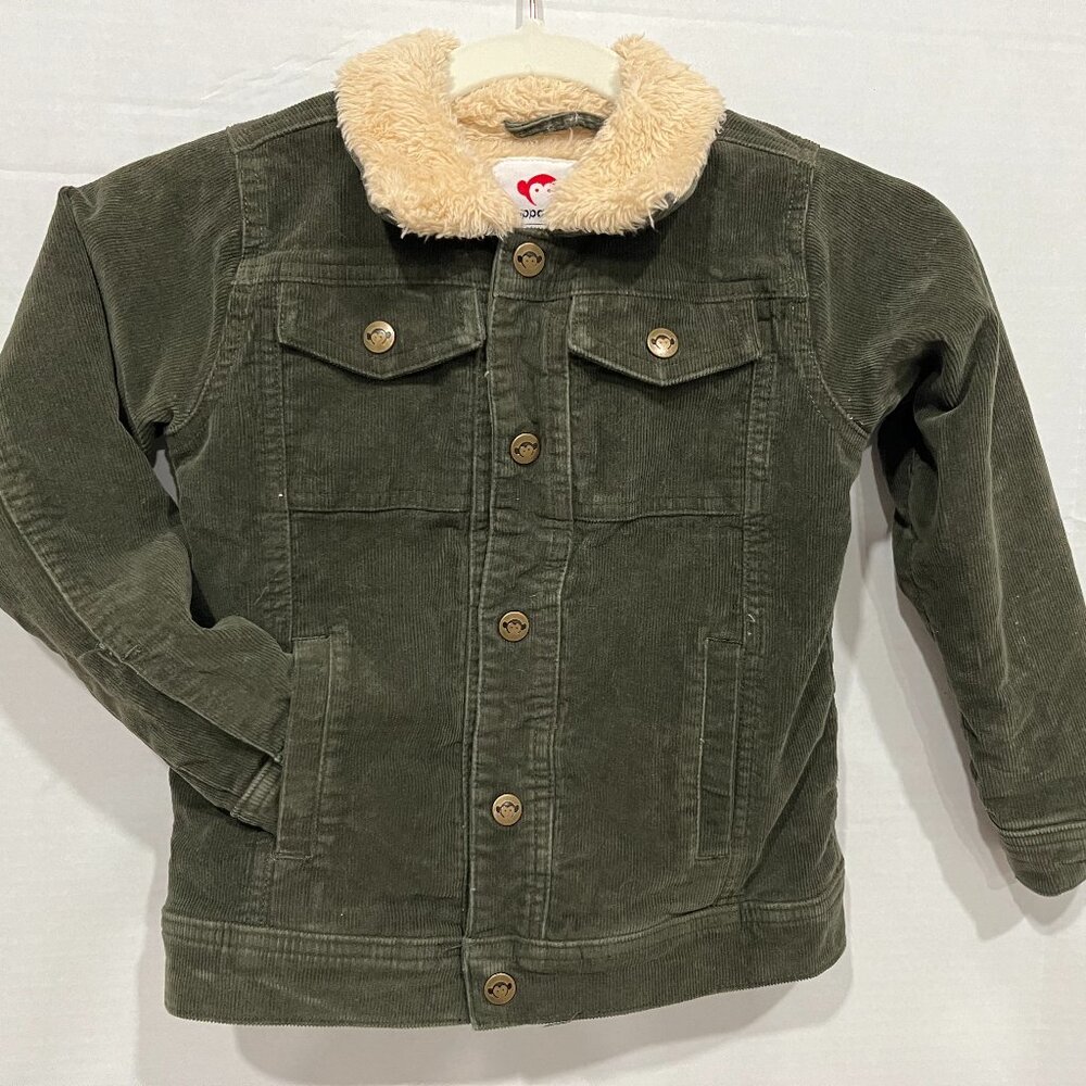 Appaman Olive Green Corduroy Jacket with Cream Faux Fur Collar